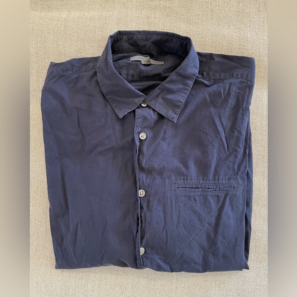 john varvatos collection Cotton Slit Pocket Sport Shirt in‎ Navy Size L $248